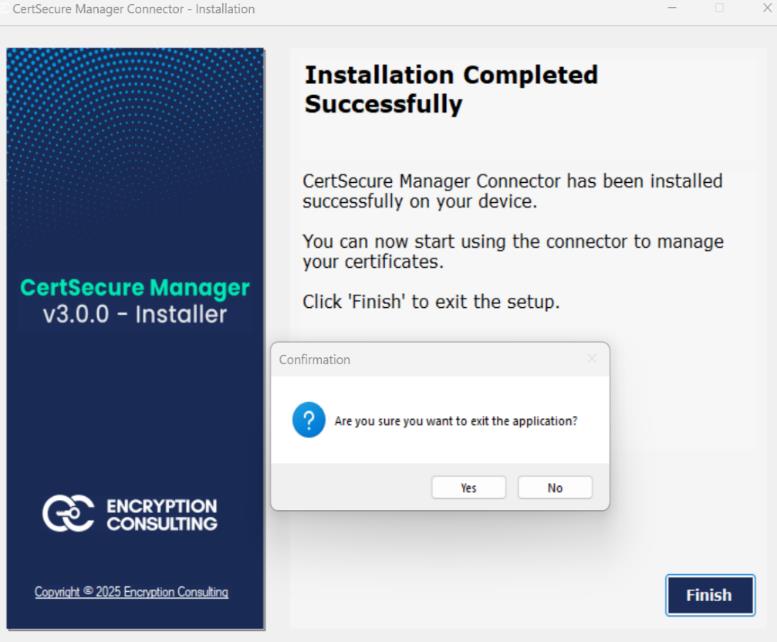 Exit Application message after installation
