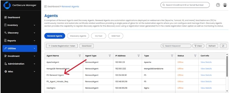 CertSecure Renewal Agents Route
