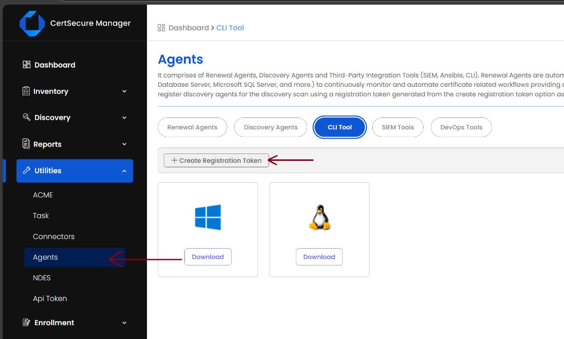 Create Registration Token button