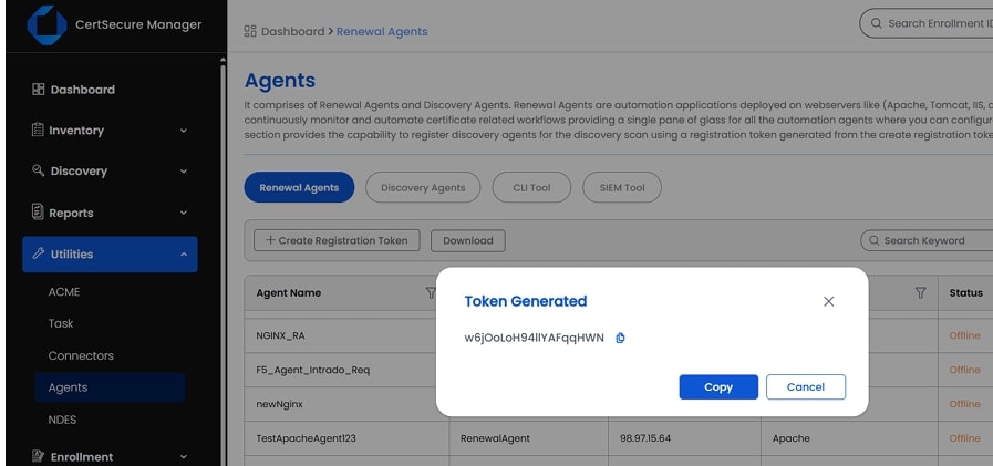 Token generation in CertSecure Manager