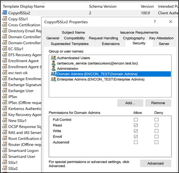 check template-level permissions