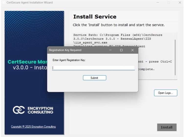 Agent registration key