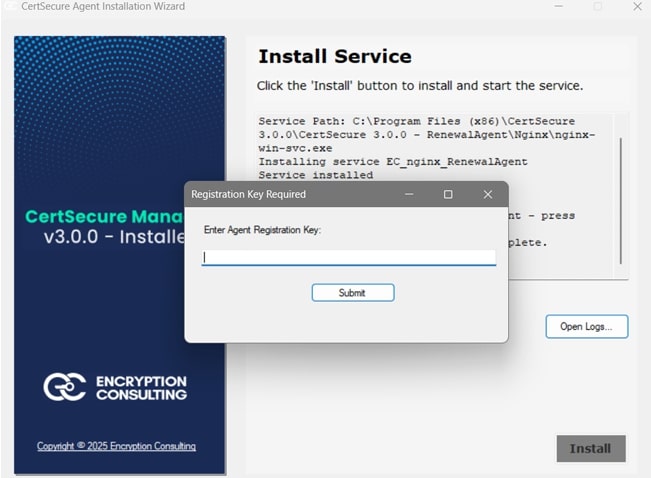 Agent registration key