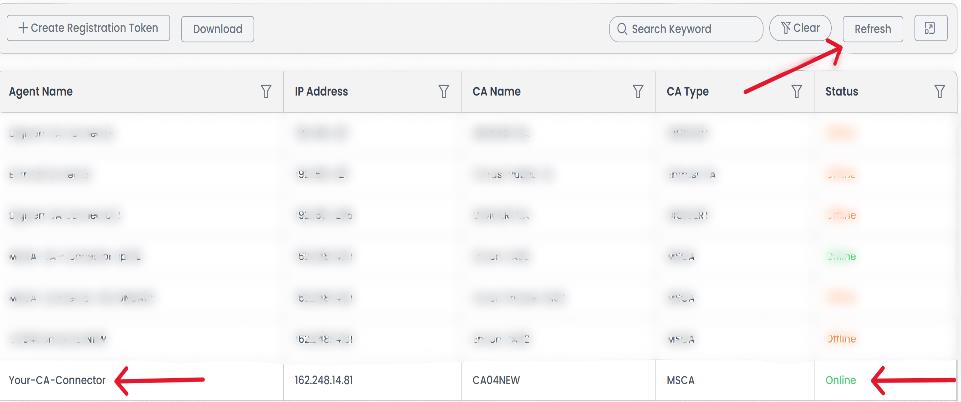 Connector window on Certsecure Manager