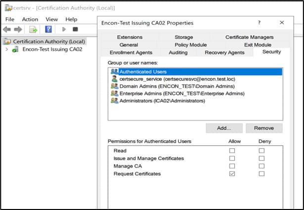 check CA-level permissions