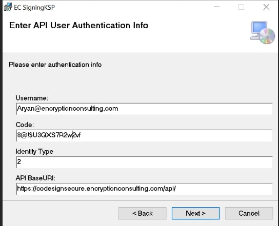 API User Auth info