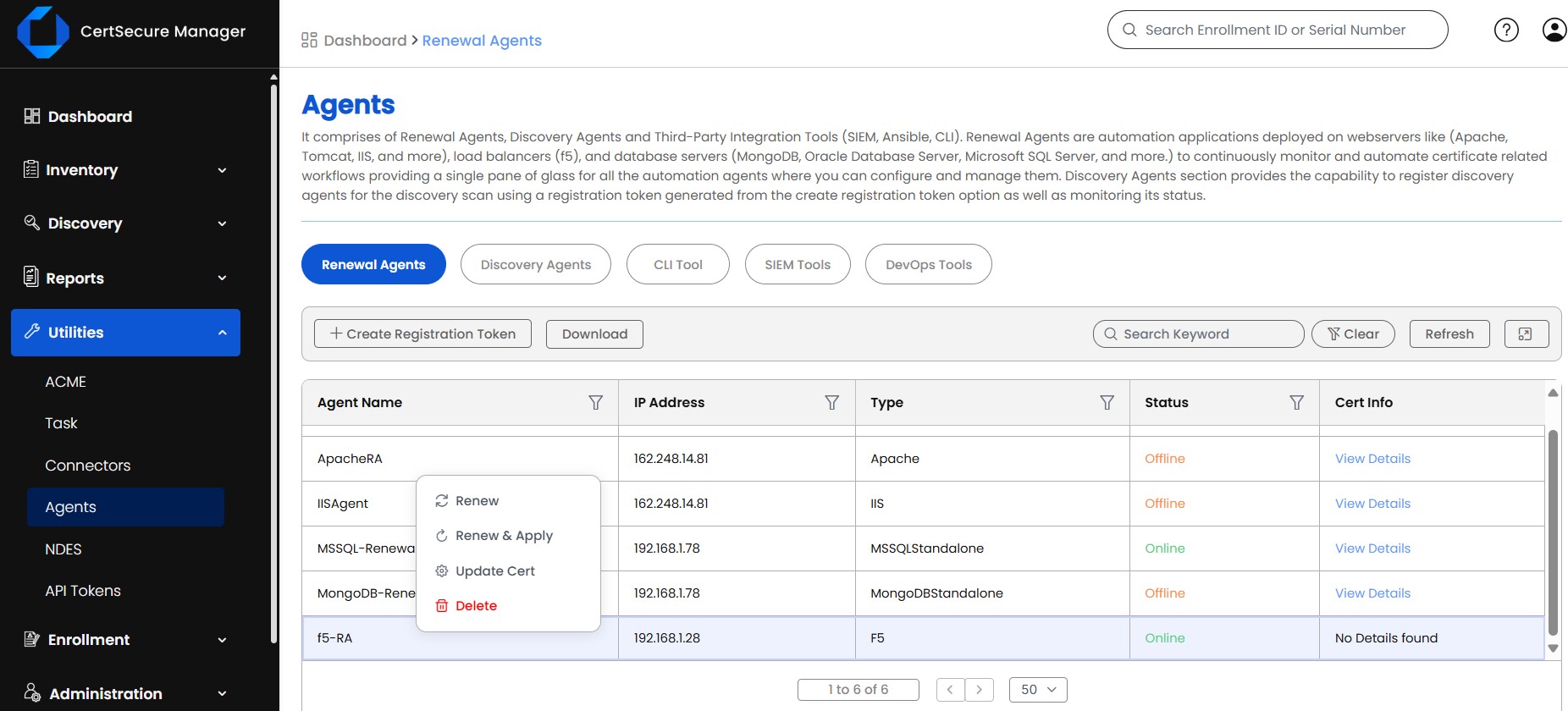 Navigate to Utilites and then Agents