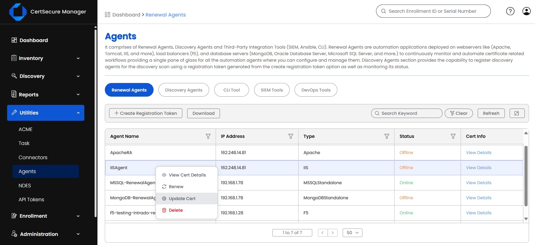 Navigate to Utilites and then Agents