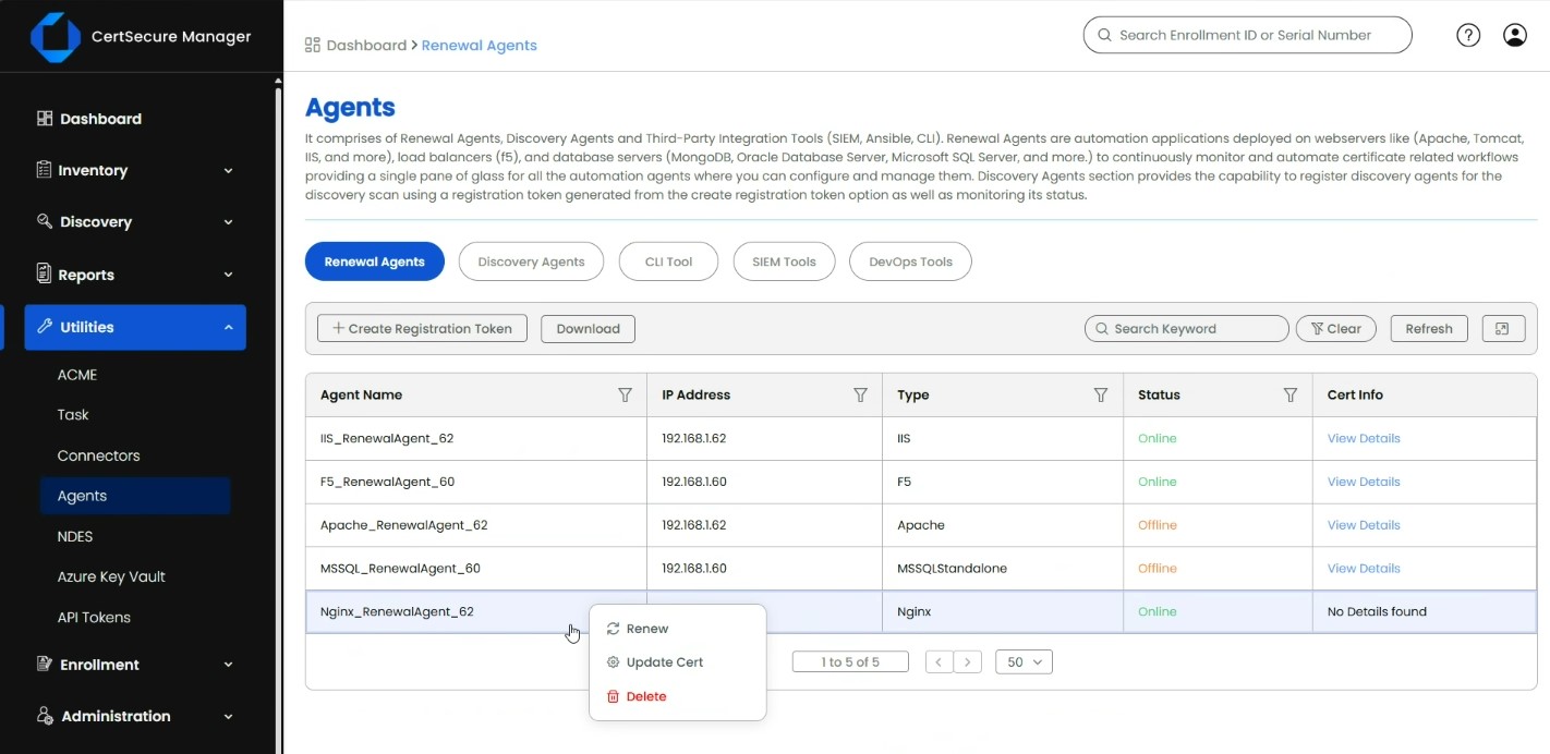 Navigate to Utilites and then Agents