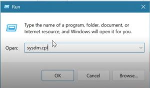 navigate to sysdm.cp
