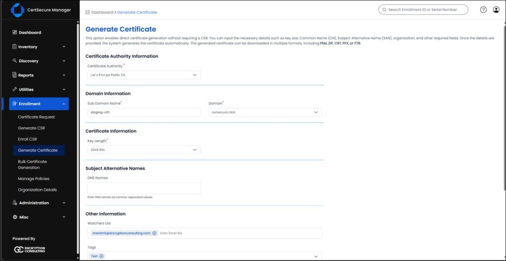 Generate certificates