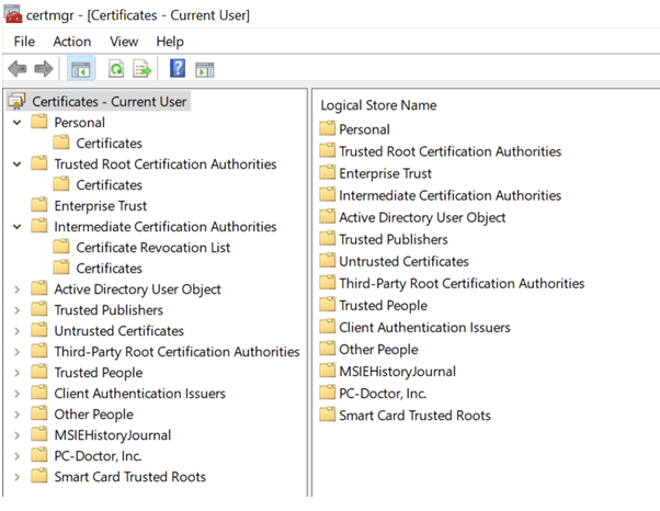 Microsoft certificate stores storage locations