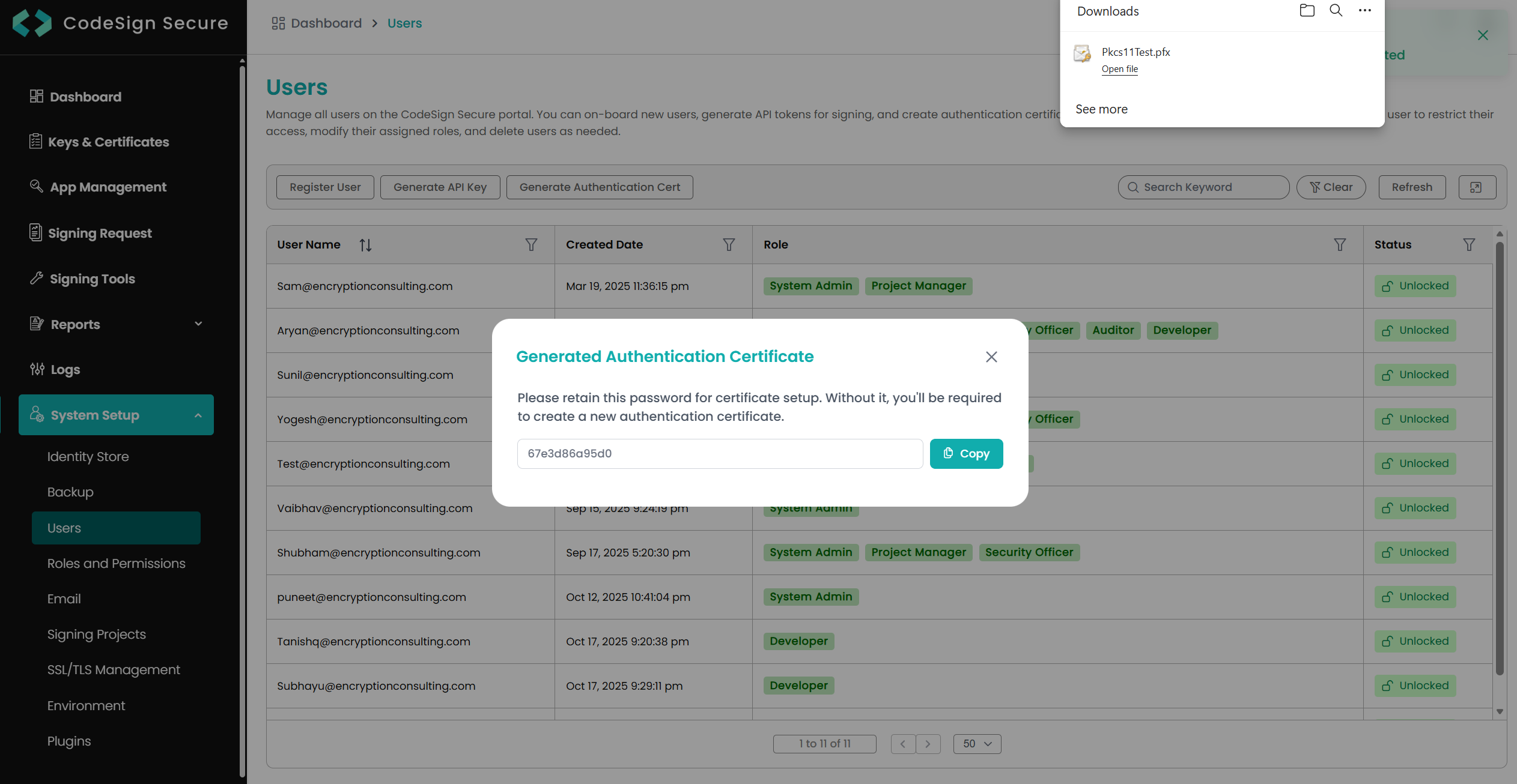 P12 Authentication certificate