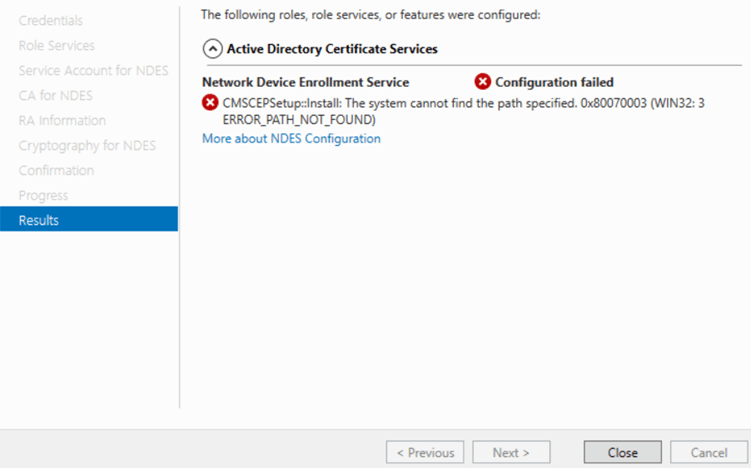 Fix NDES Configuration Failed: ERROR_PATH_NOT_FOUND (0x80070003) on Windows Server 2025 1 ndes blog 1