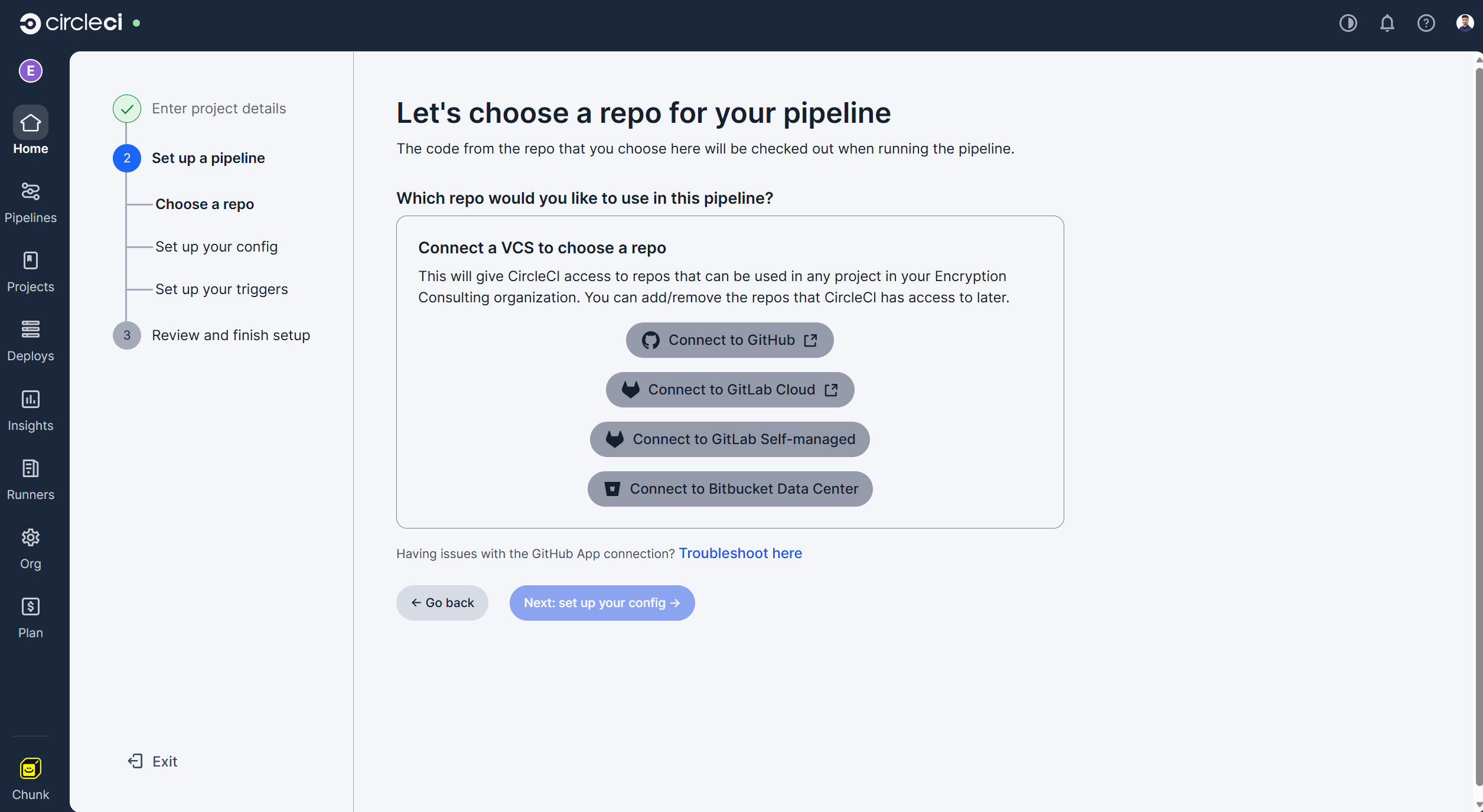 Choose Repository for Pipeline