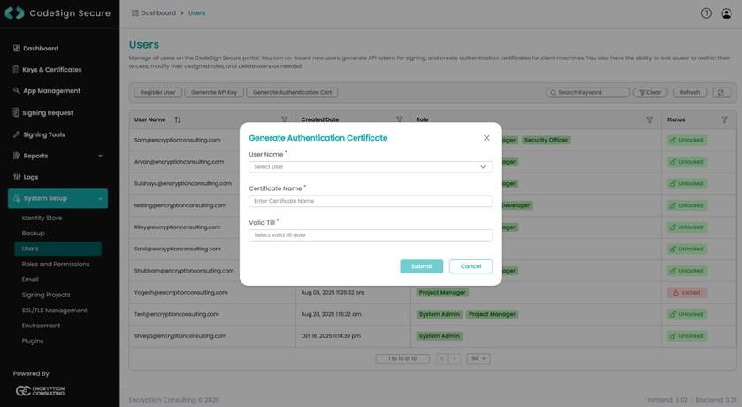 Generate Authentication Certificate