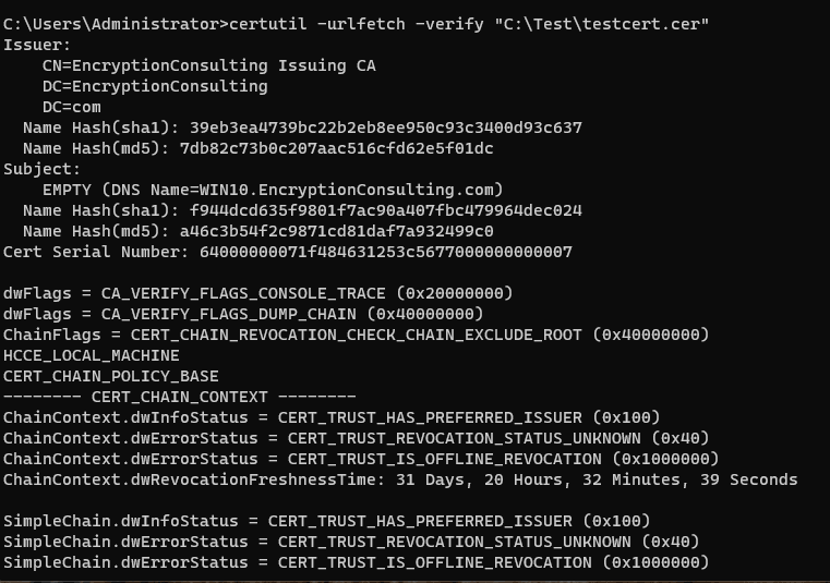 Certificate URL is validated