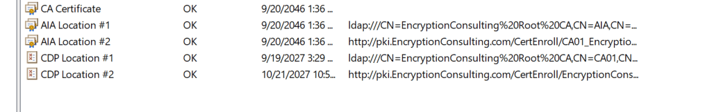 The validation of certificates are checked in pkiview.msc