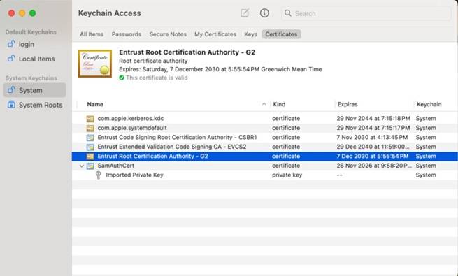 Keychain certificate chain output