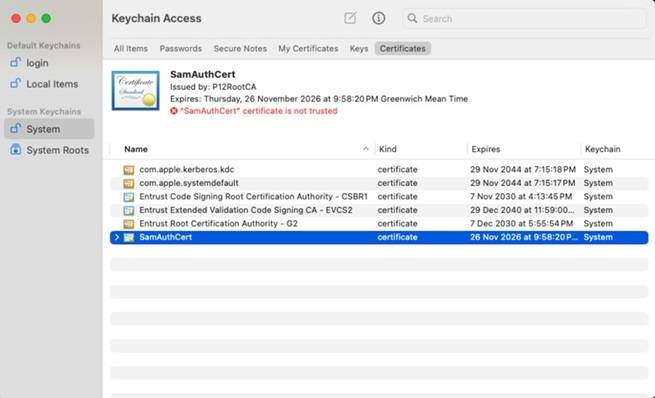 Keychain certificate imported output