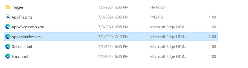 AppxManifest.xml file opened in a text editor
