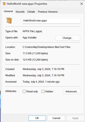 File Properties dialog showing the Read-only attribute unchecked