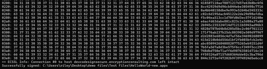 Command Prompt output showing a successful Signtool signing operation