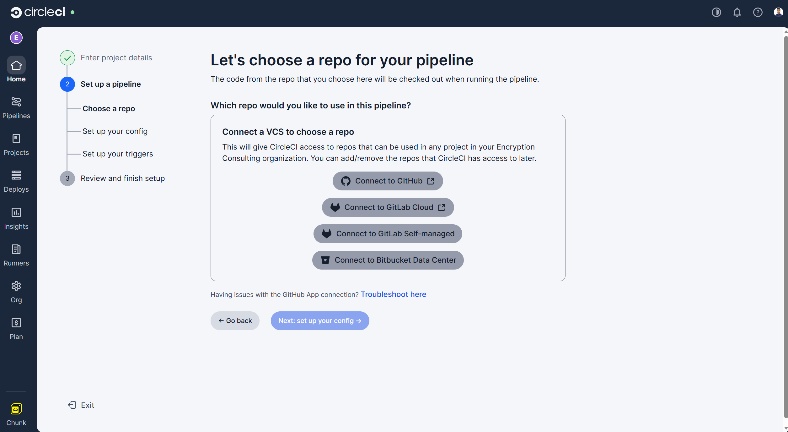 CircleCI screen for choosing a GitHub repo