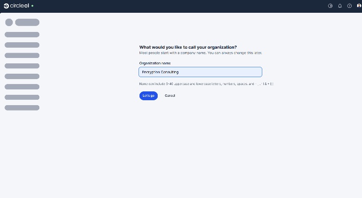 CircleCI organization name entry field
