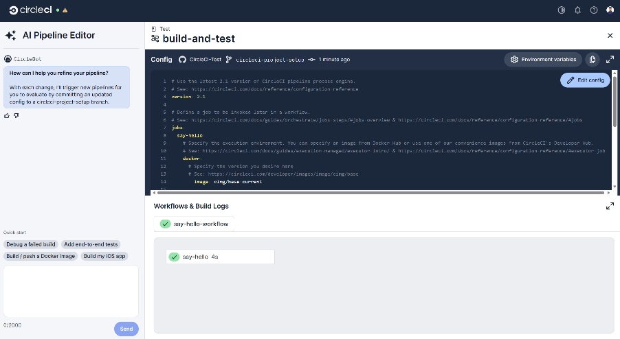 CircleCI pipeline running with the sample config file