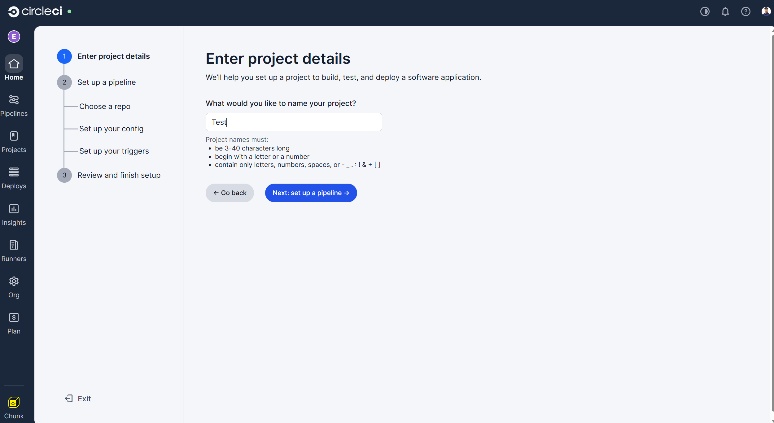 CircleCI project name entry field
