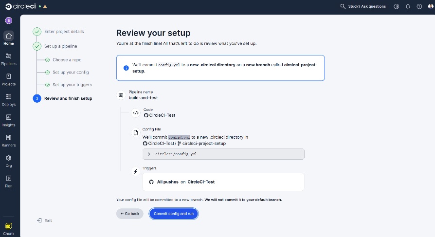 CircleCI Commit config and run option