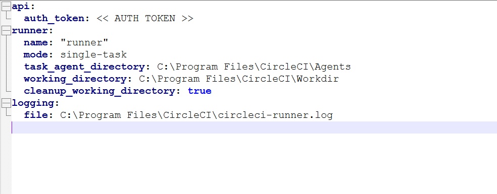 runner-agent-config.yaml opened in Notepad