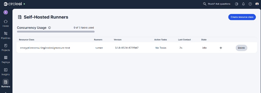 Self-hosted runner visible in the CircleCI page