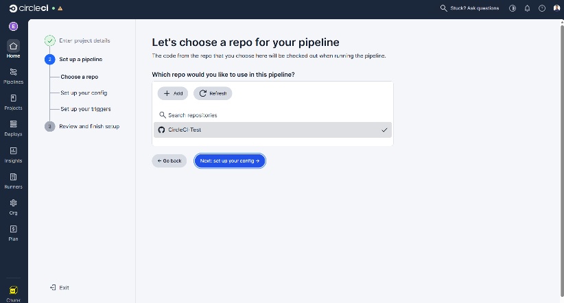 Selecting a repo after connecting GitHub to CircleCI