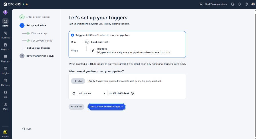 CircleCI default trigger settings