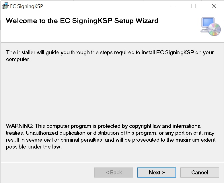 EC KSP installer welcome screen