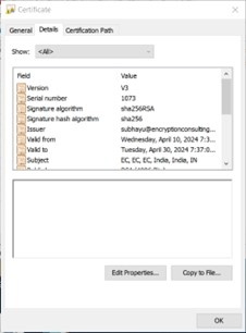 Certificate Details tab in the Certificate Manager