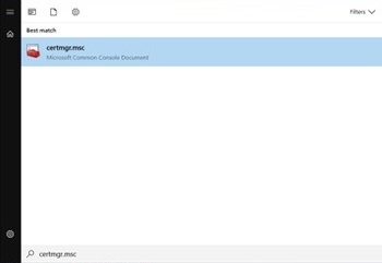 Windows Start menu search for certmgr.msc