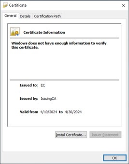CodeSign Secure Keys and Certificates section with the Install Certificate option