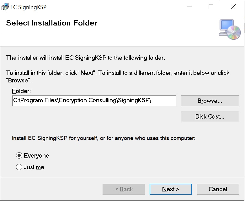 EC KSP installer screen for choosing installation scope