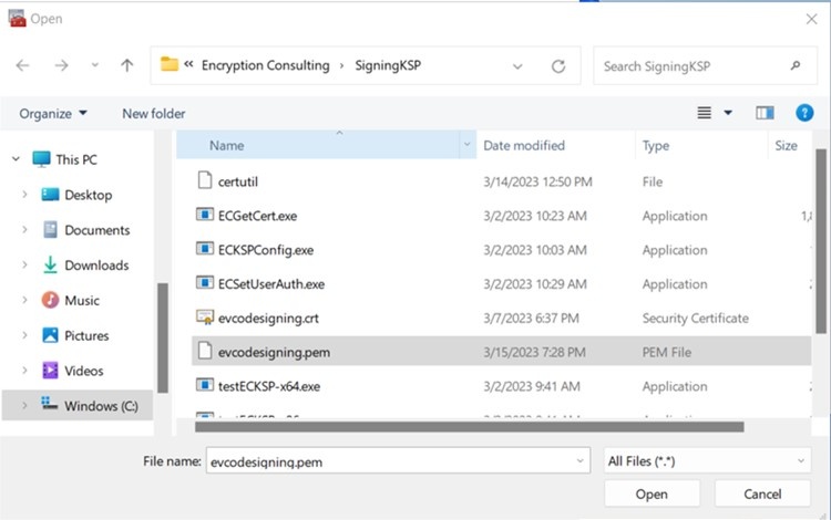 Certificate Import Wizard showing the selected certificate file path
