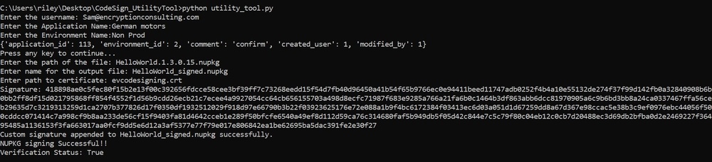 Encryption Consulting Utility Tool opened and ready for signing