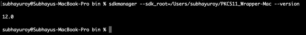 Terminal output showing the sdkmanager version on macOS