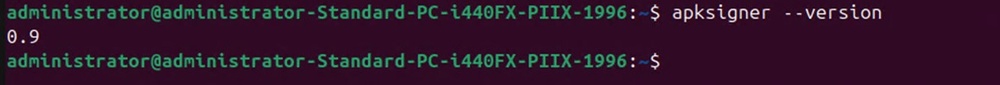 Terminal output showing the apksigner version