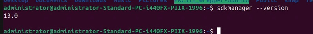 Terminal output showing the sdkmanager version