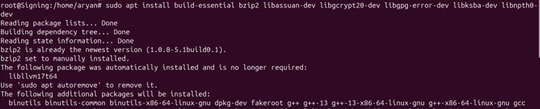 Build tools install output