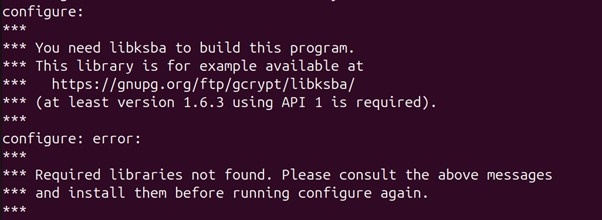 Gnupg configure missing libksba output