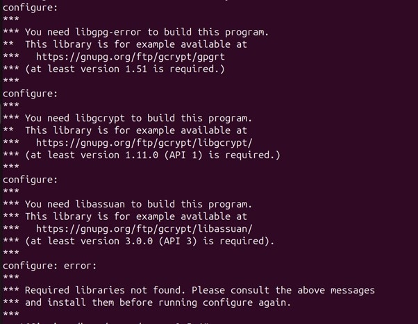 Gnupg configure missing libs output