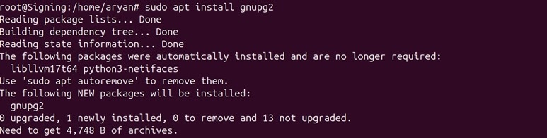 Gnupg2 install output